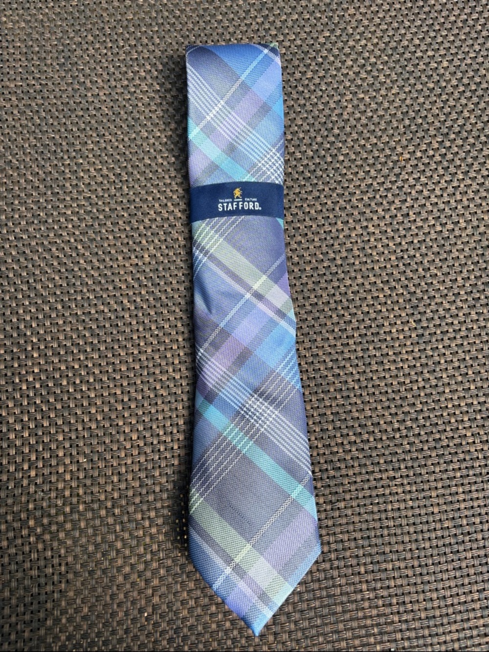 NWT Stafford Blue and Green Plaid Men's Tie 100% polyester